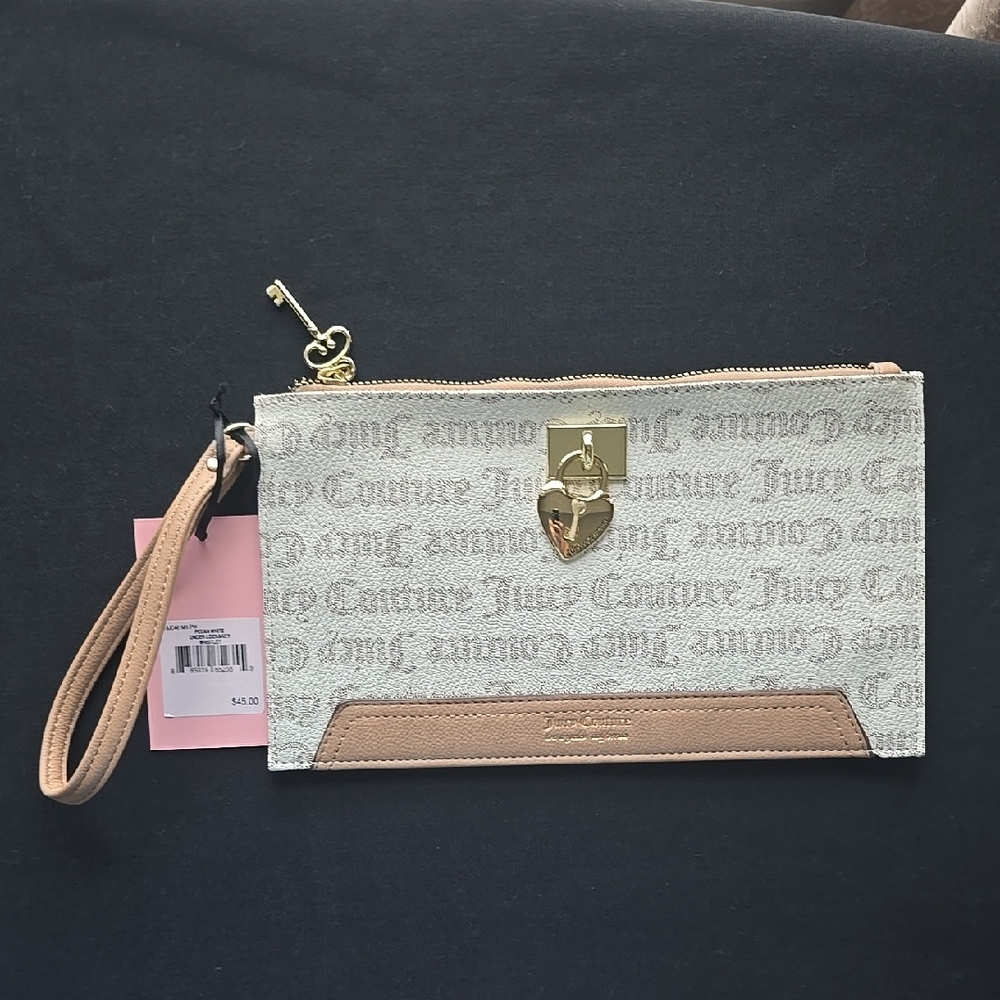 Juicy Couture Cream and Tan Clutch with Metallic Clasp
